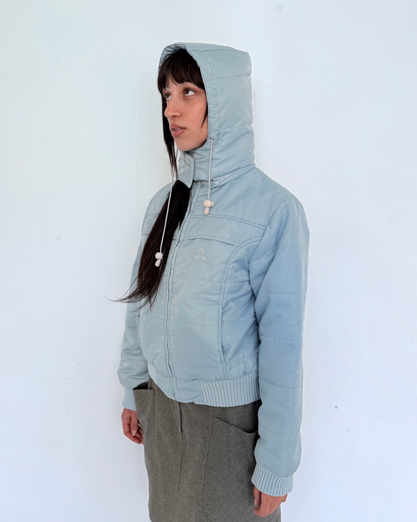 Light Blue Puffer Jacket with Ribbed Hem