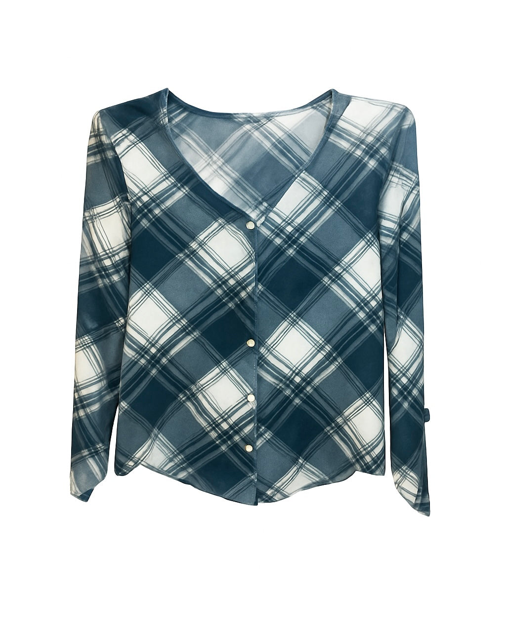 Sheer Plaid Button Top