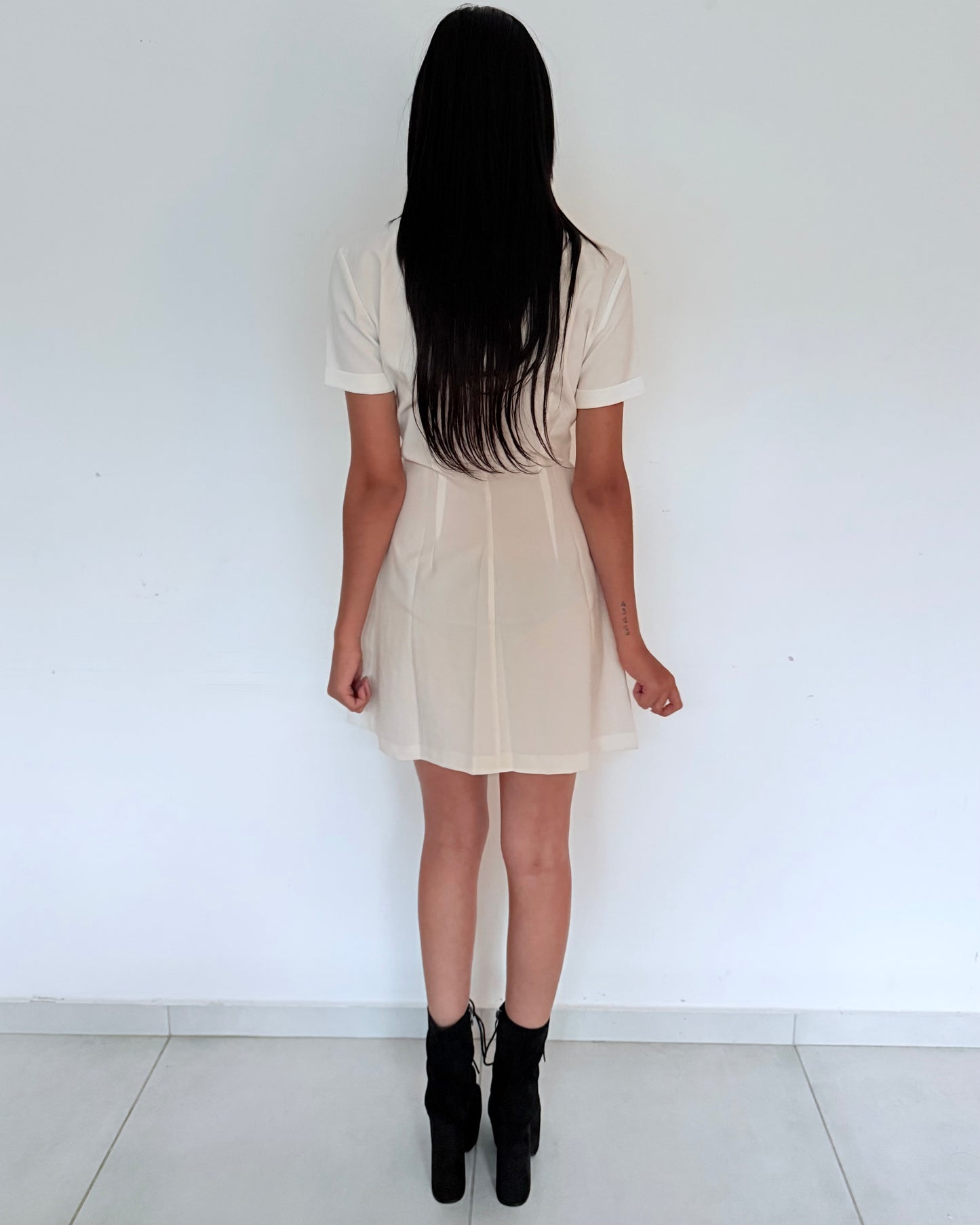 White Mini Dress with Black Contrast Buttons