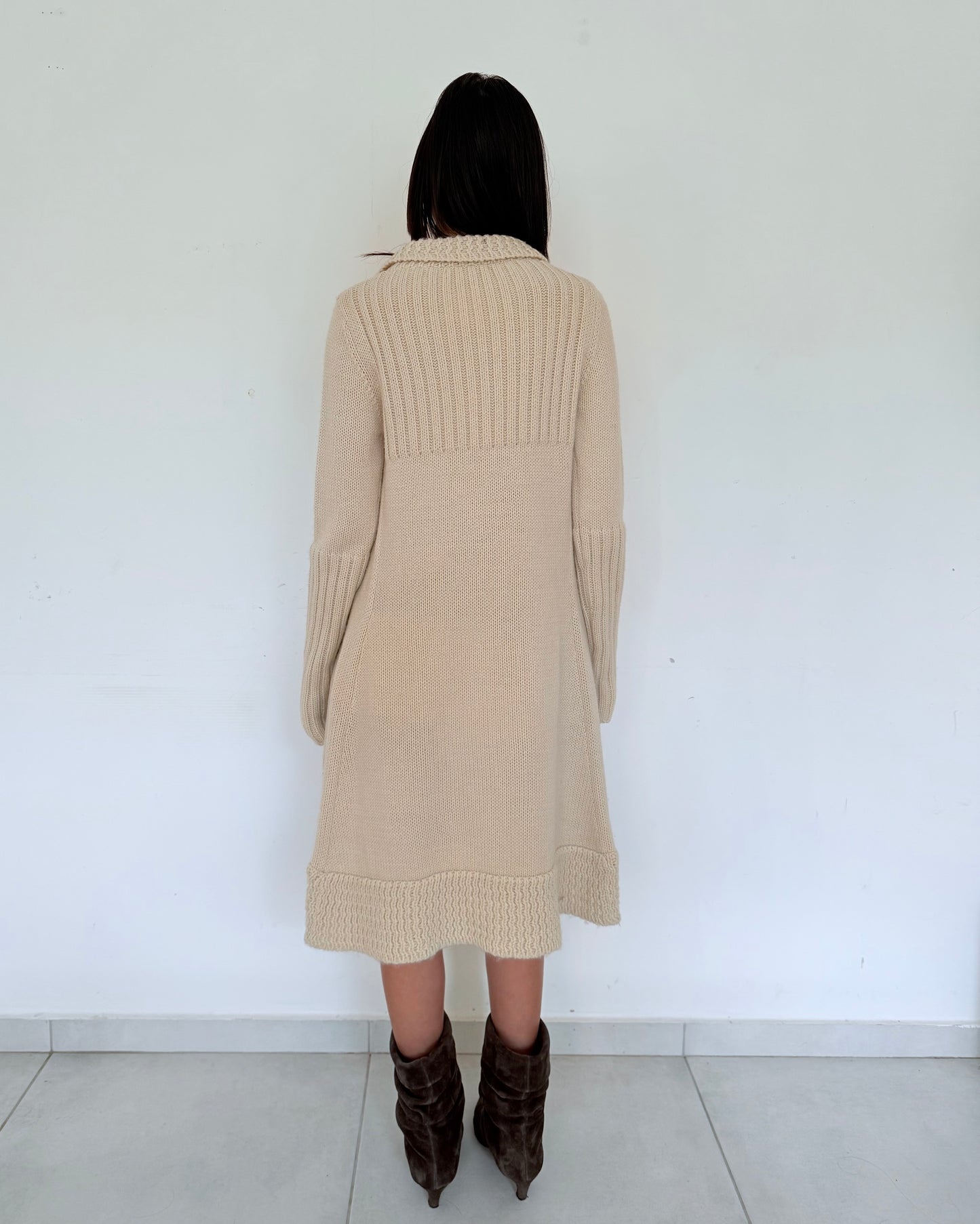 Beige Long Knit Cardigan