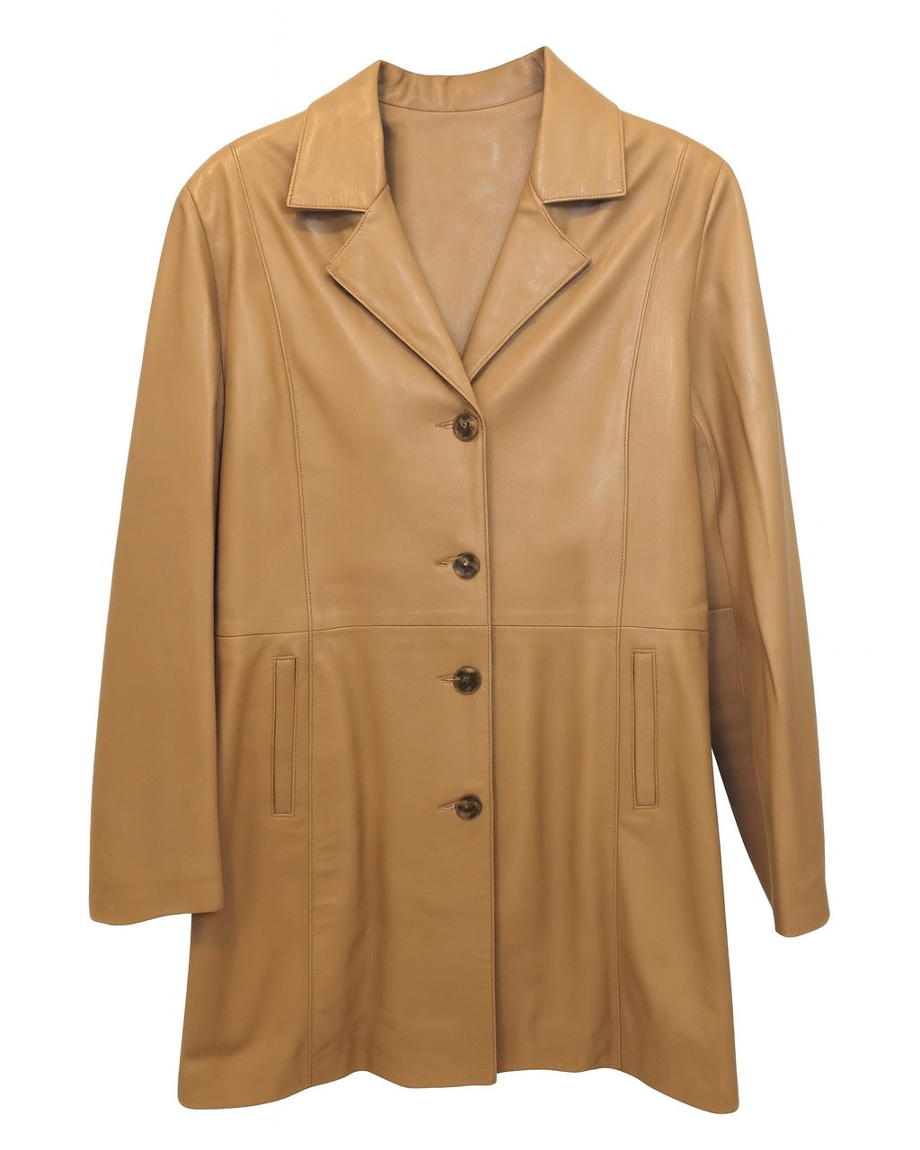 Beige Leather Button-Up Coat