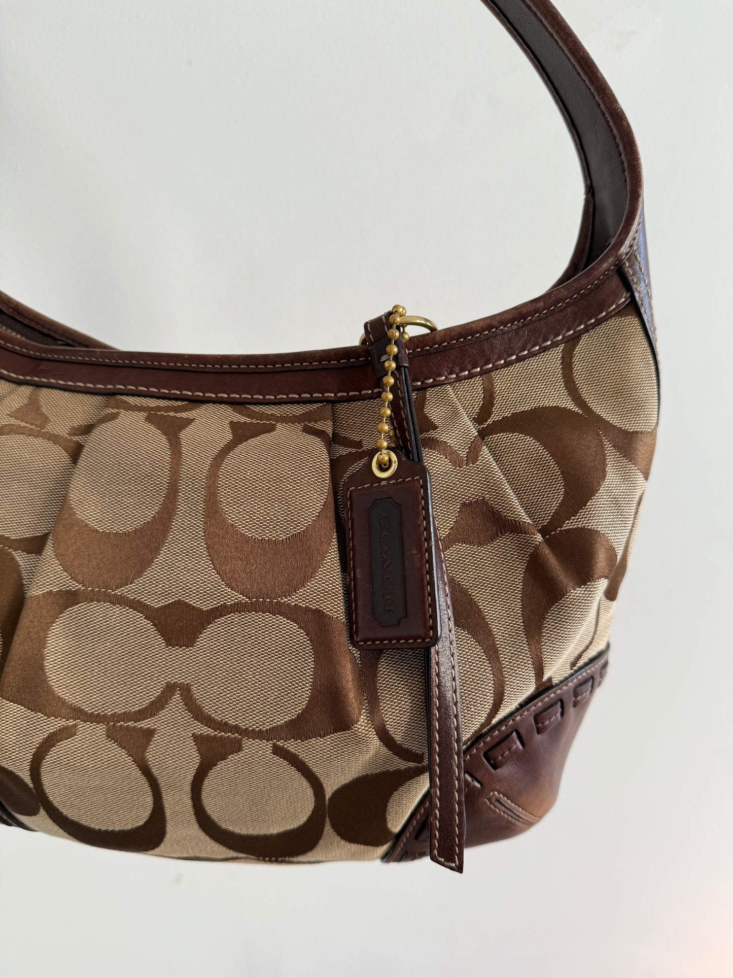 Coach Signature Hobo Bag with Brown Leather