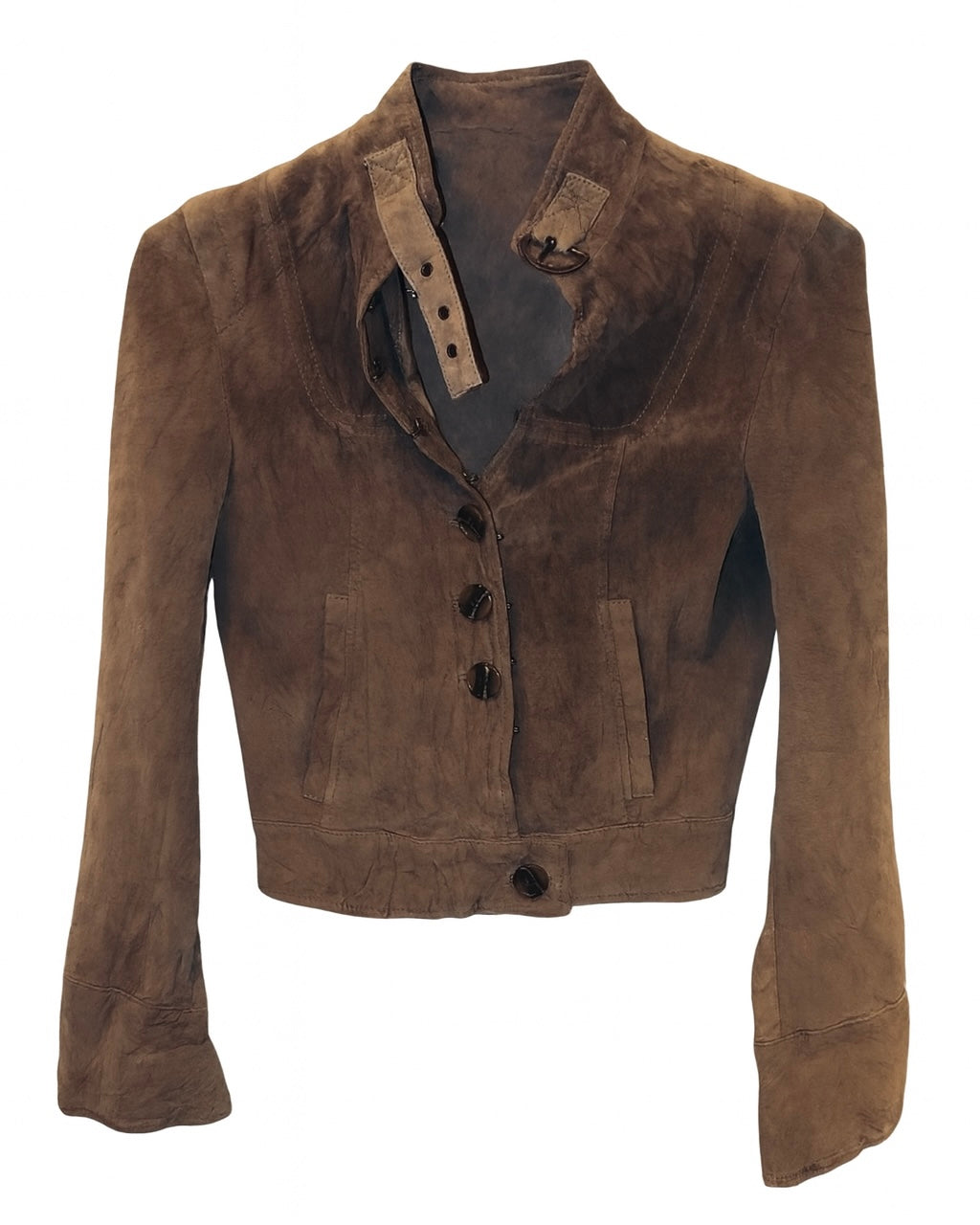 Brown Suede Button-Up Cropped Jacket