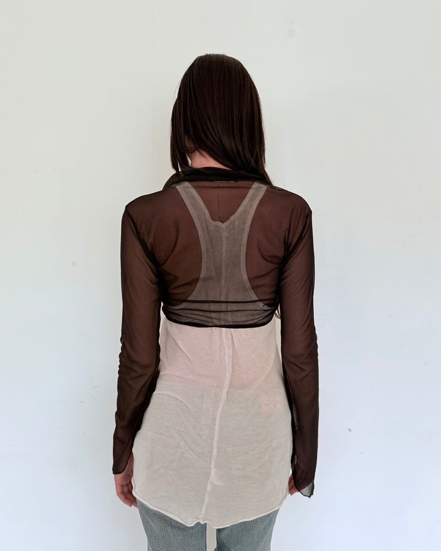 Black Sheer Tie-Front Long Sleeve Top