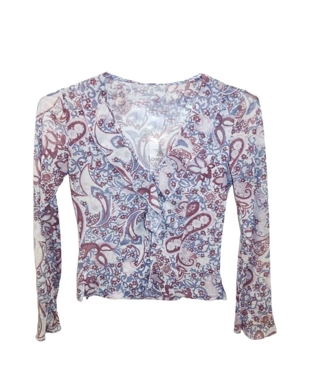 Sheer Floral-Paisley Button Front Top