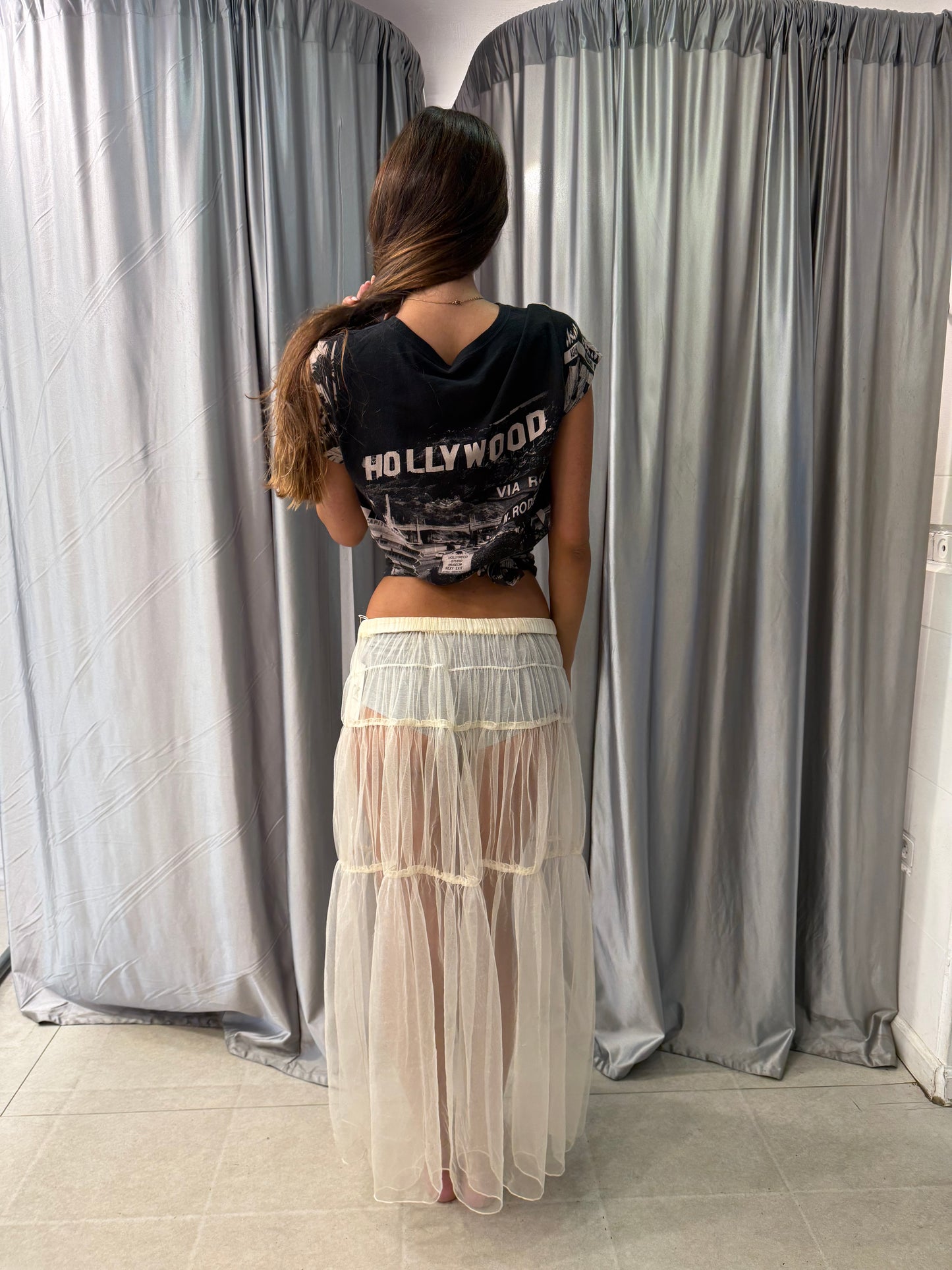 Ivory Sheer Tulle Maxi Skirt