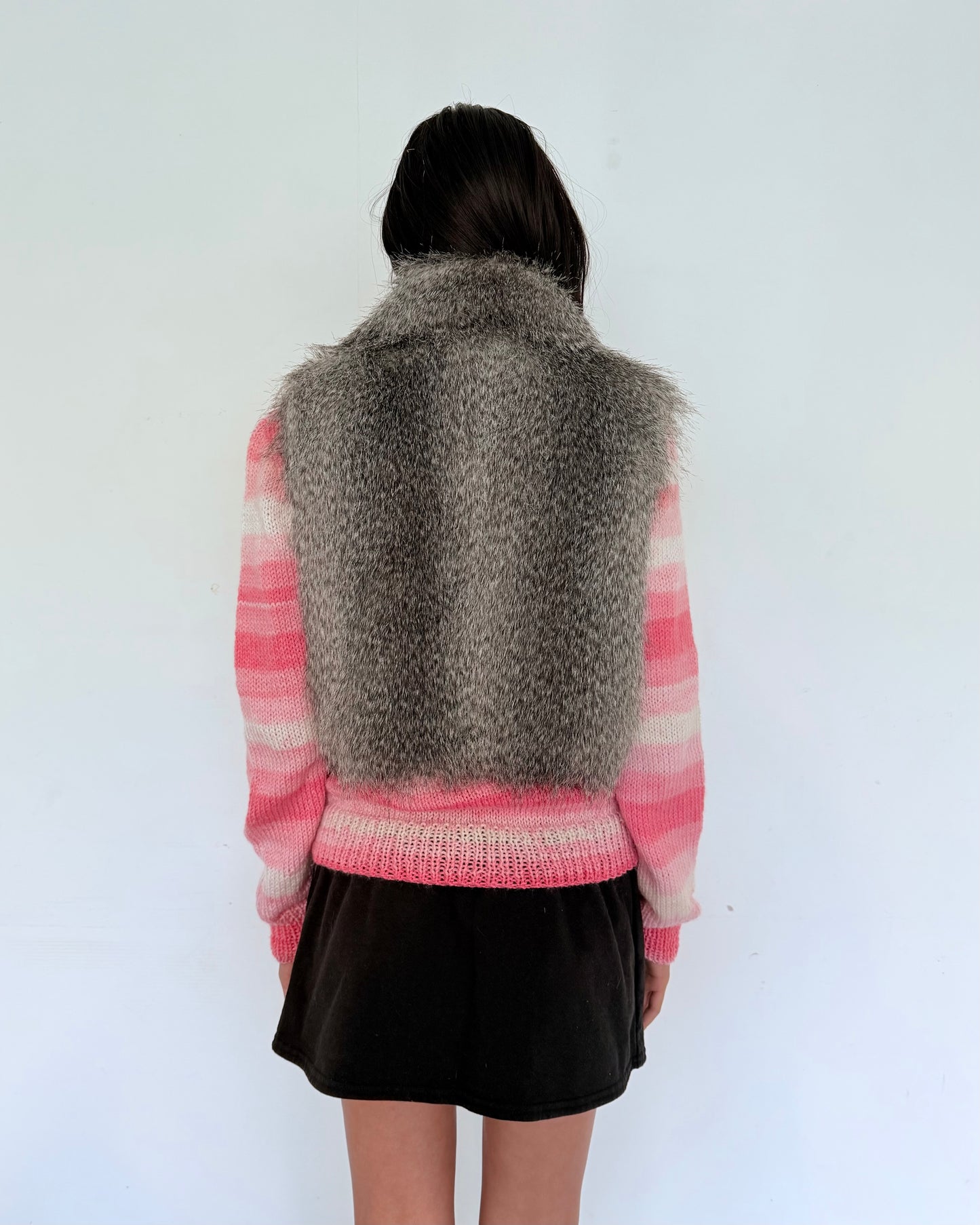 Grey Faux Fur Sleeveless Vest