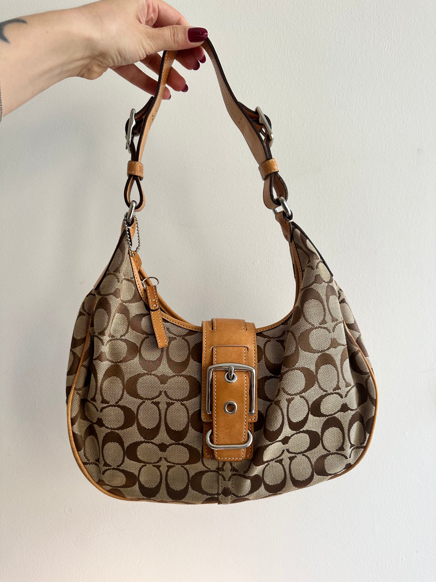 Brown Monogram Coach Demi Hamptons Buckle Bag