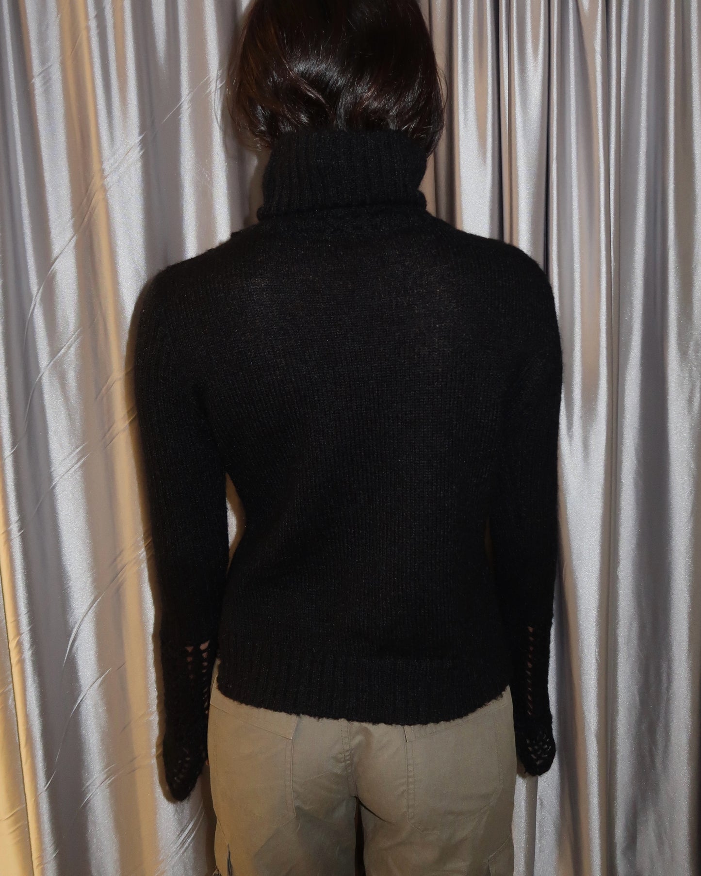 Black Semi-Sheer Cropped Sweater