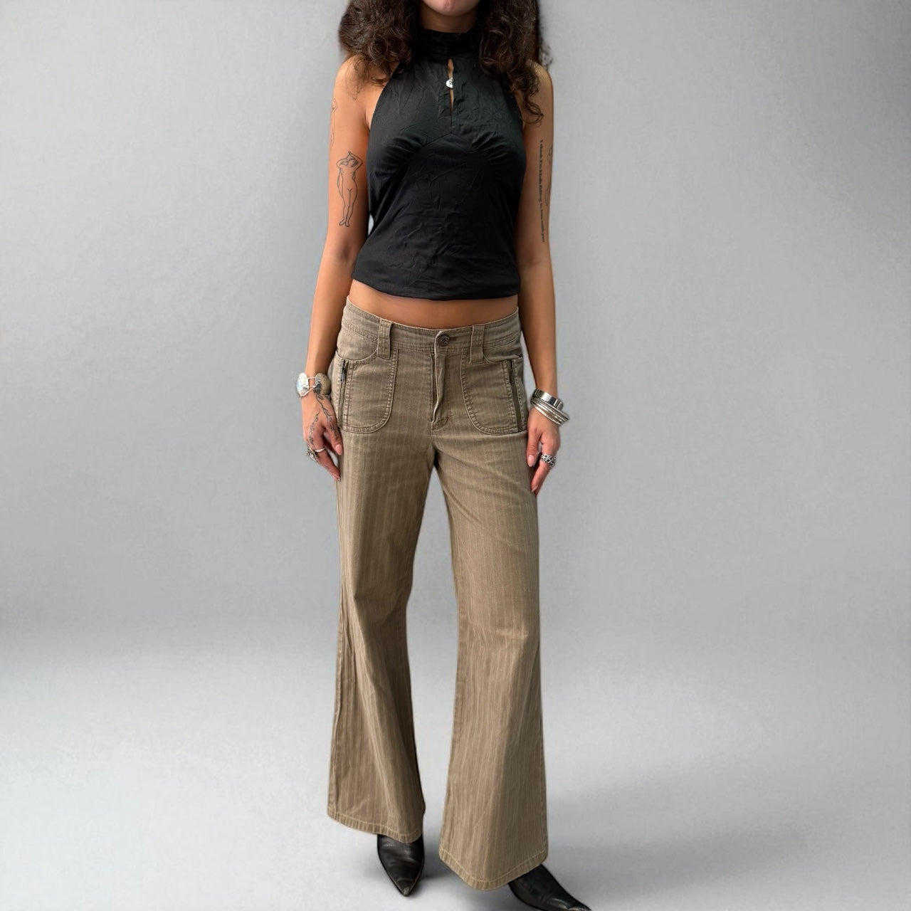 Striped Wide-Leg Cargo Pants