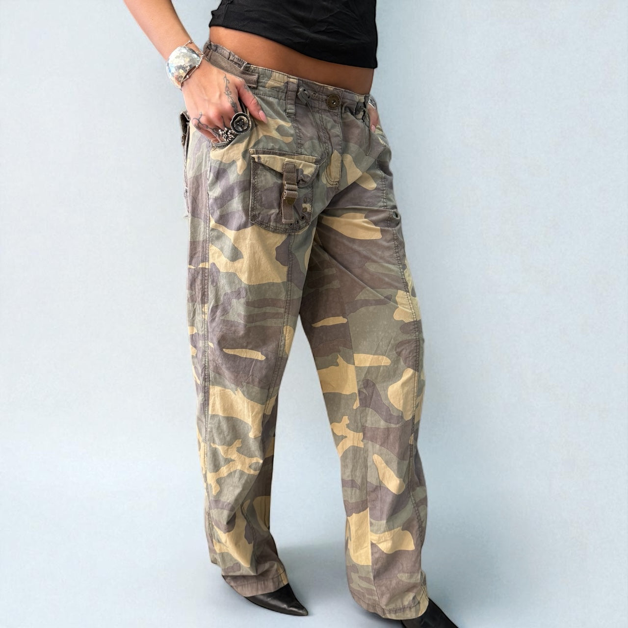 Beige Camo Cargo Pants