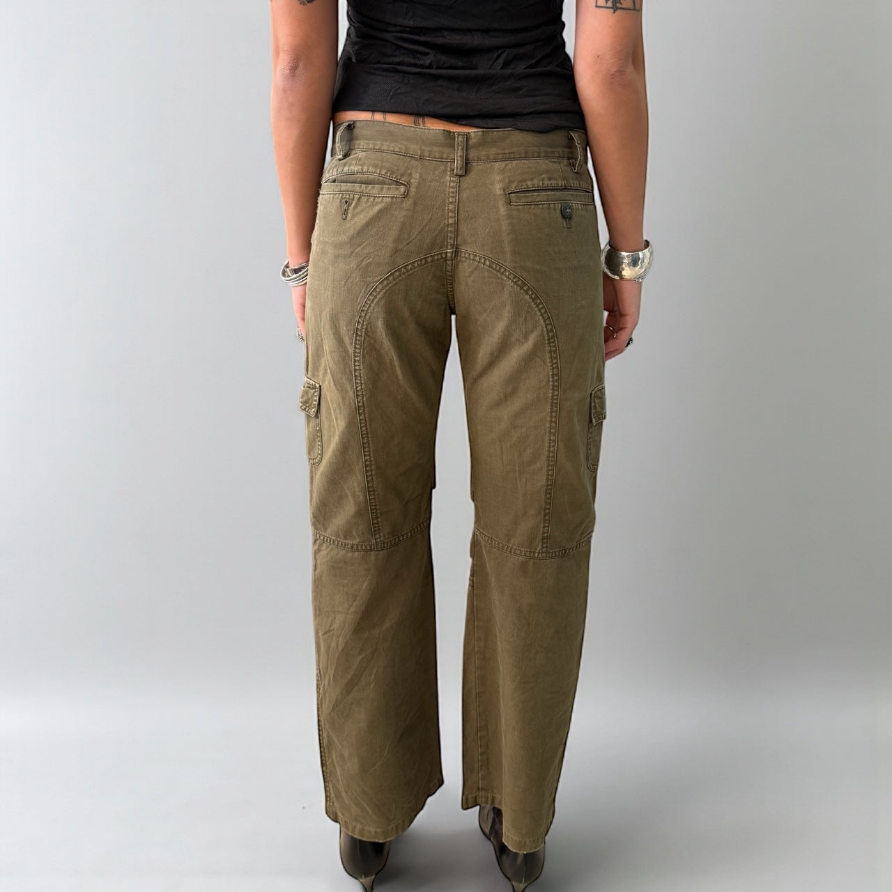 Green Cargo Pants with Zipper Details