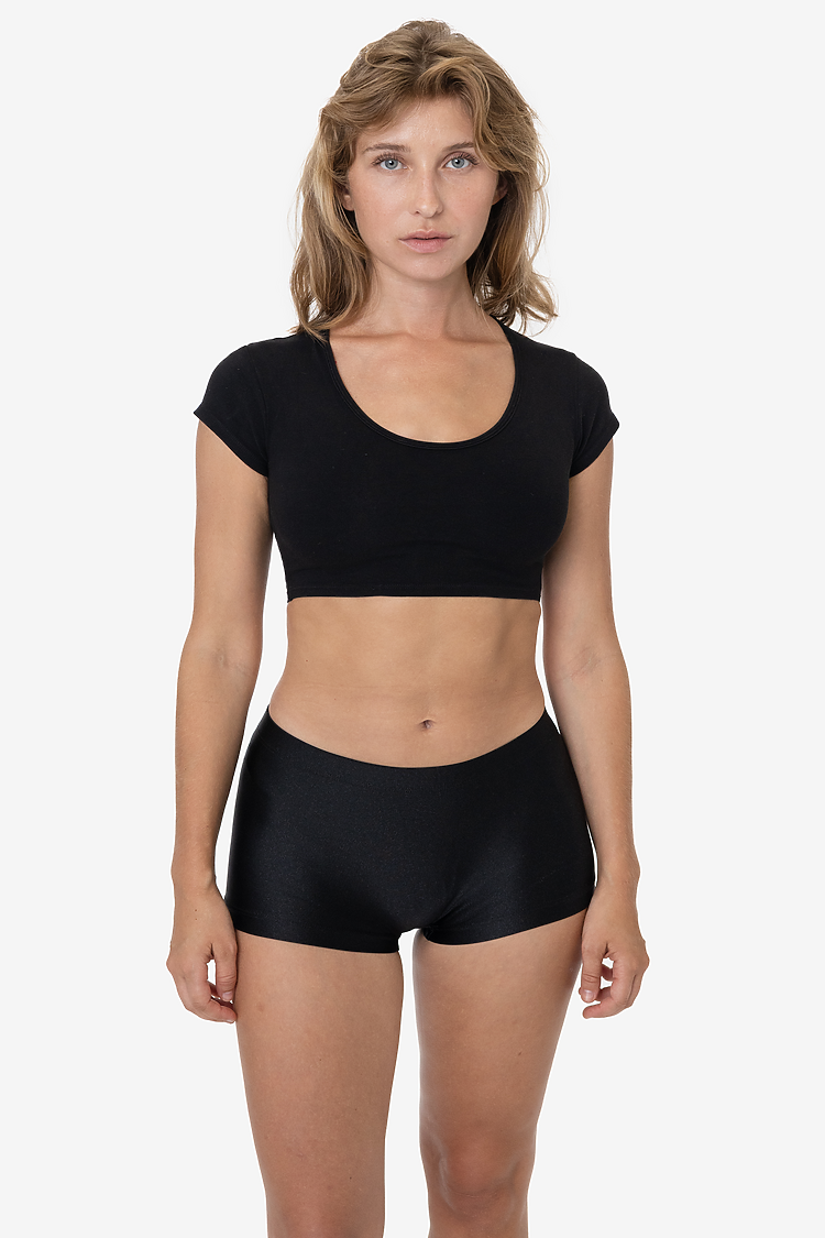 BLACK NYLON TRICOT SHINY MINI SHORTS