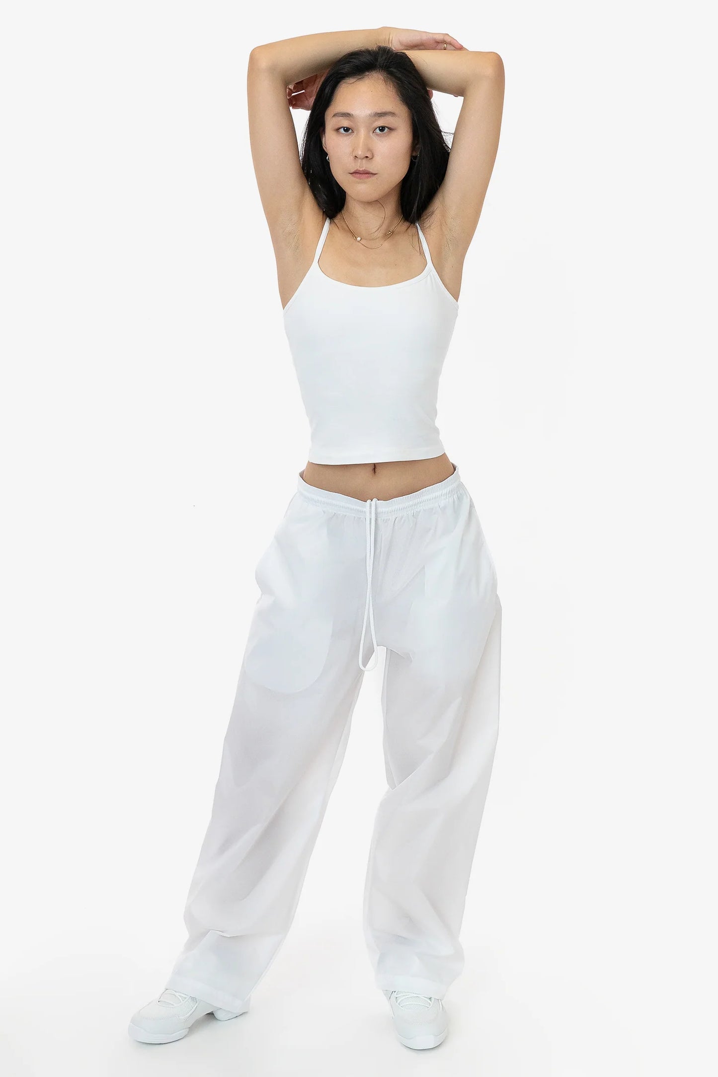 WHITE LIGHTWEIGHT NYLON TAFFETA WIDE LEG PANT