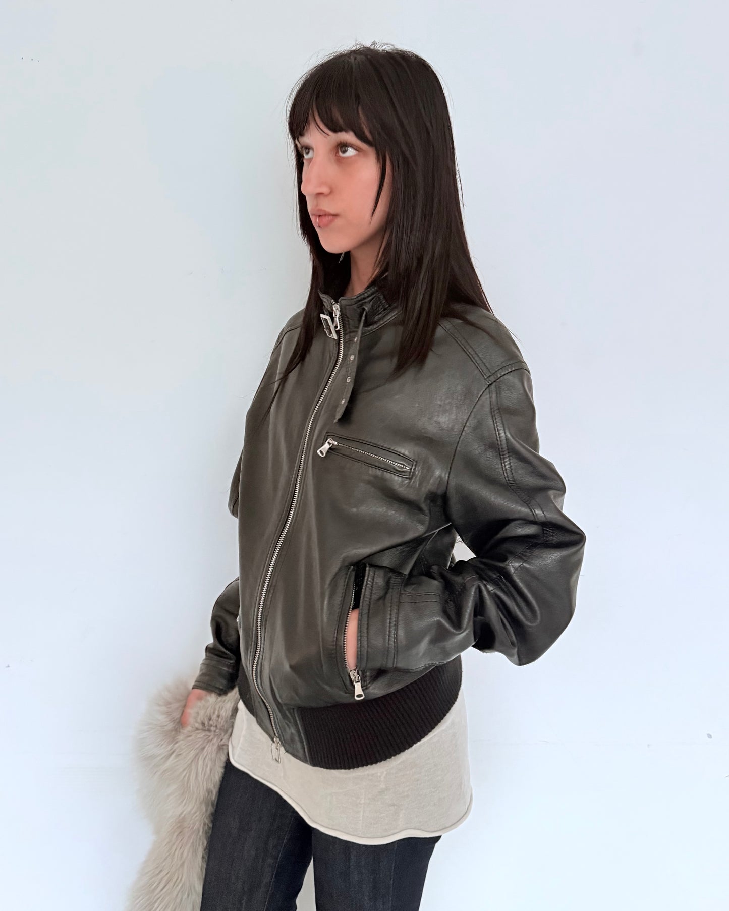 Black Real Leather Zip-Up Jacket