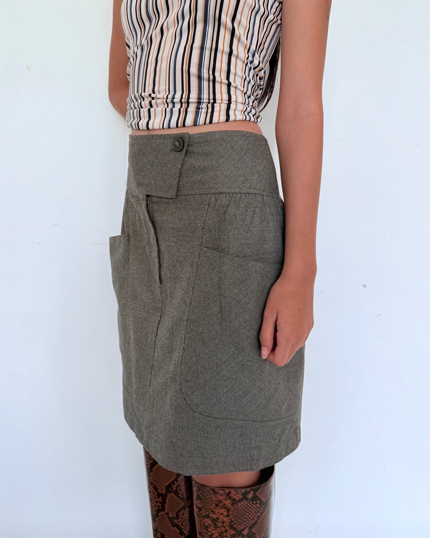 Sisley Grey Skirt with Front Pockets