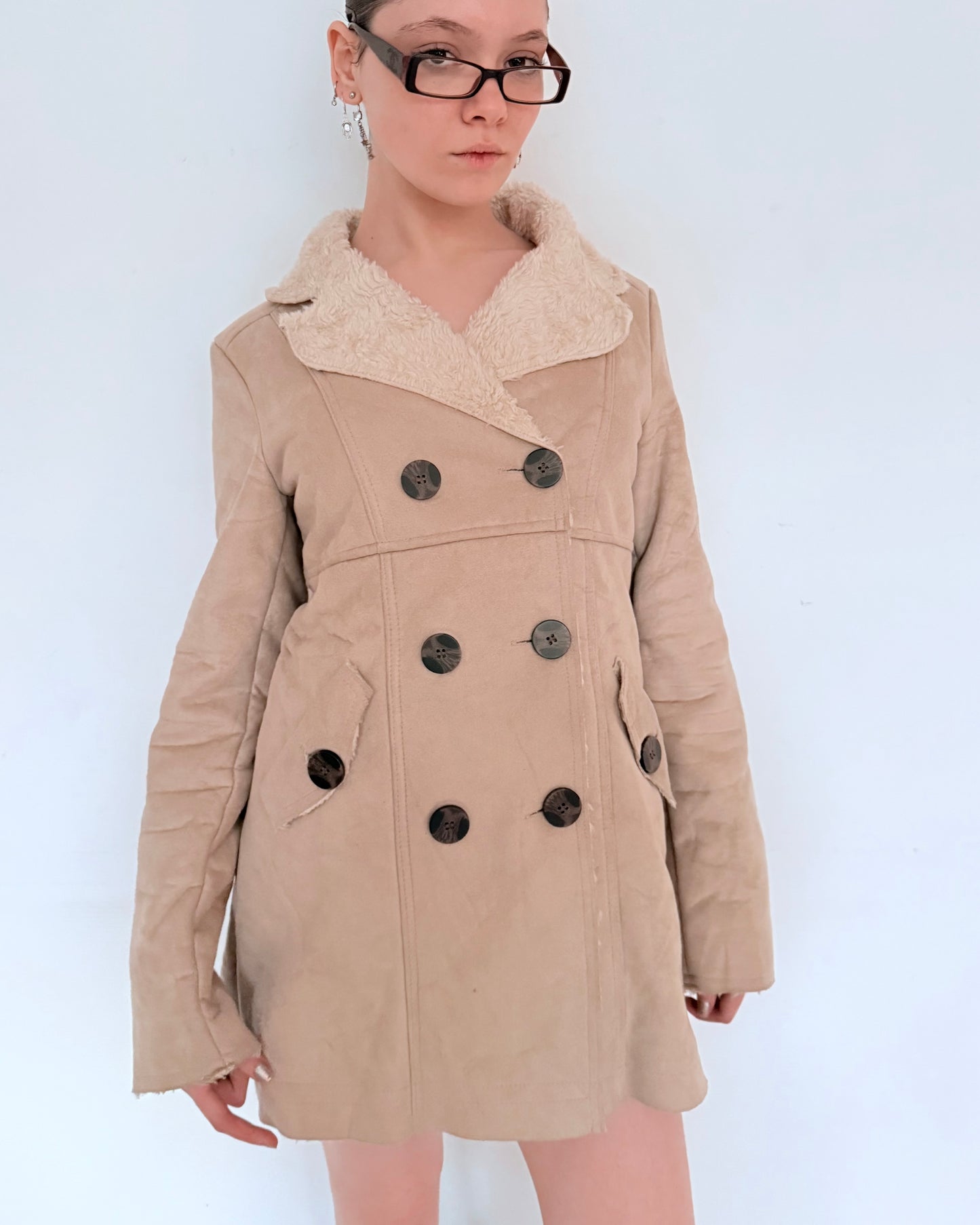 Beige Coat with Fur-Lined Interior