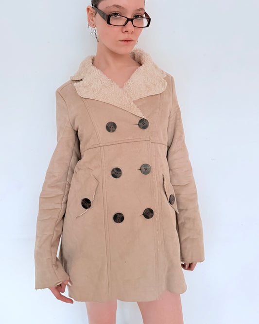 Beige Coat with Fur-Lined Interior