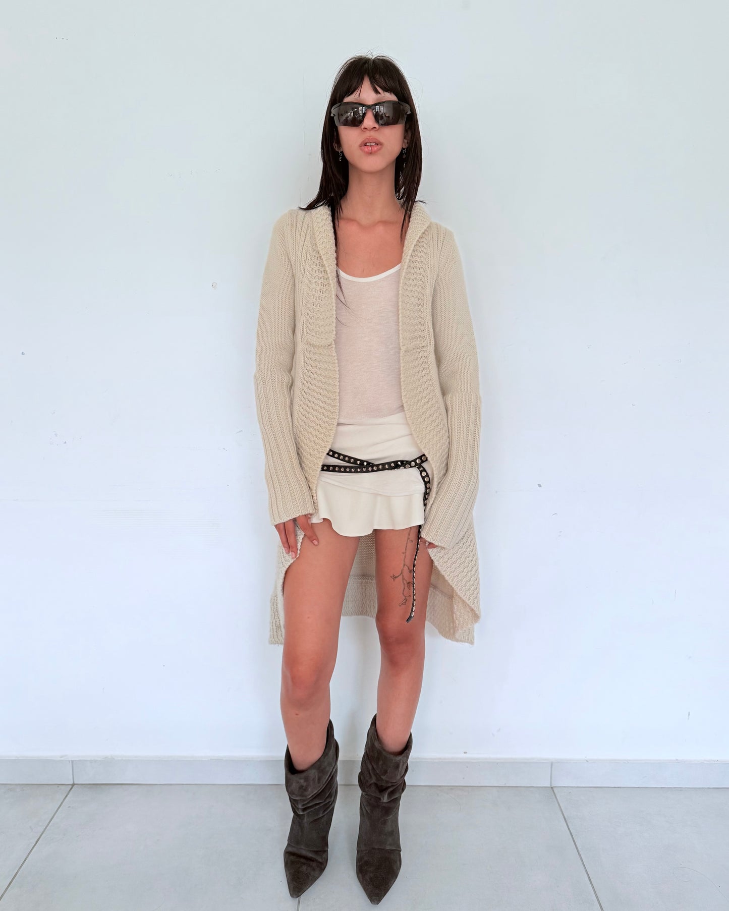 Beige Long Knit Cardigan