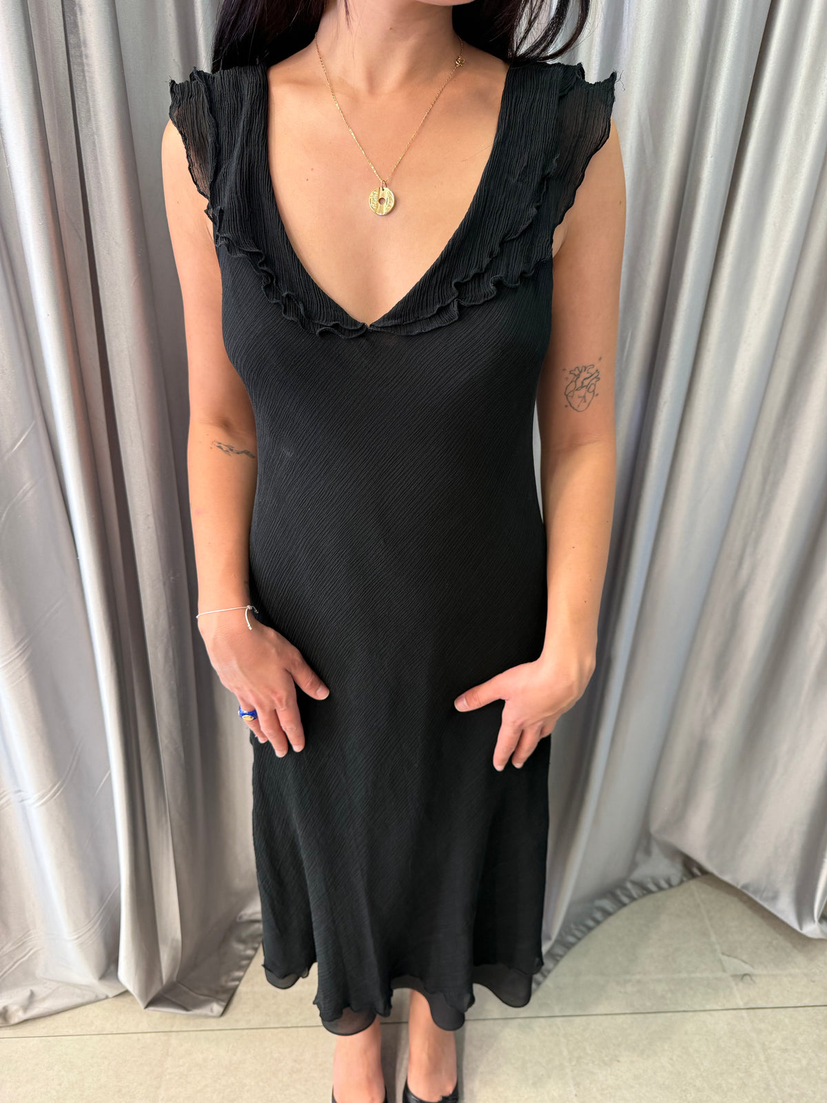 Black Ruffle Midi Dress