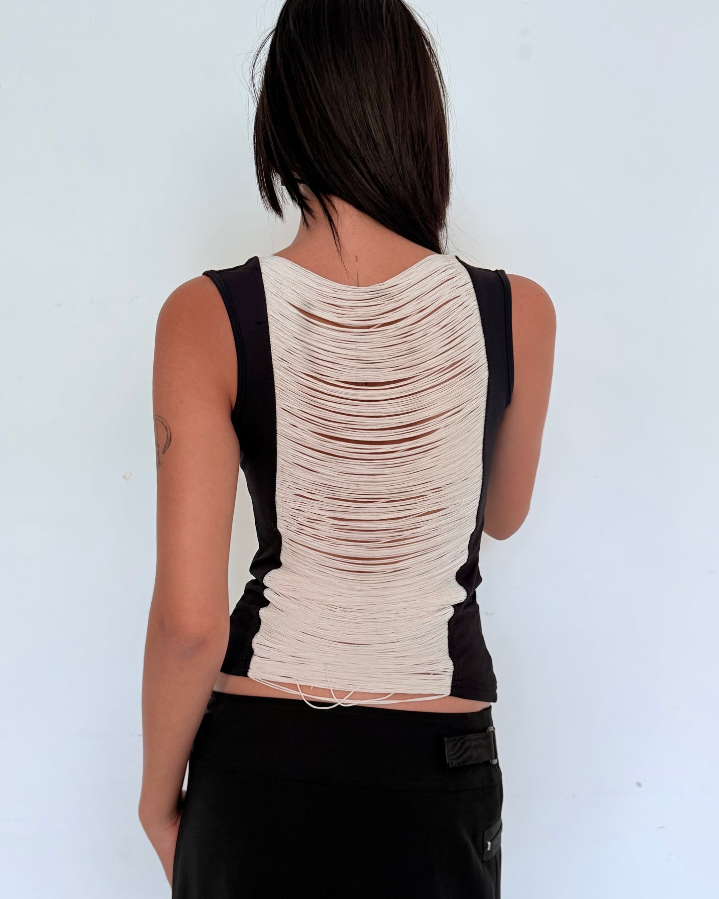 Black Sleeveless Top with Draped Cutout Back