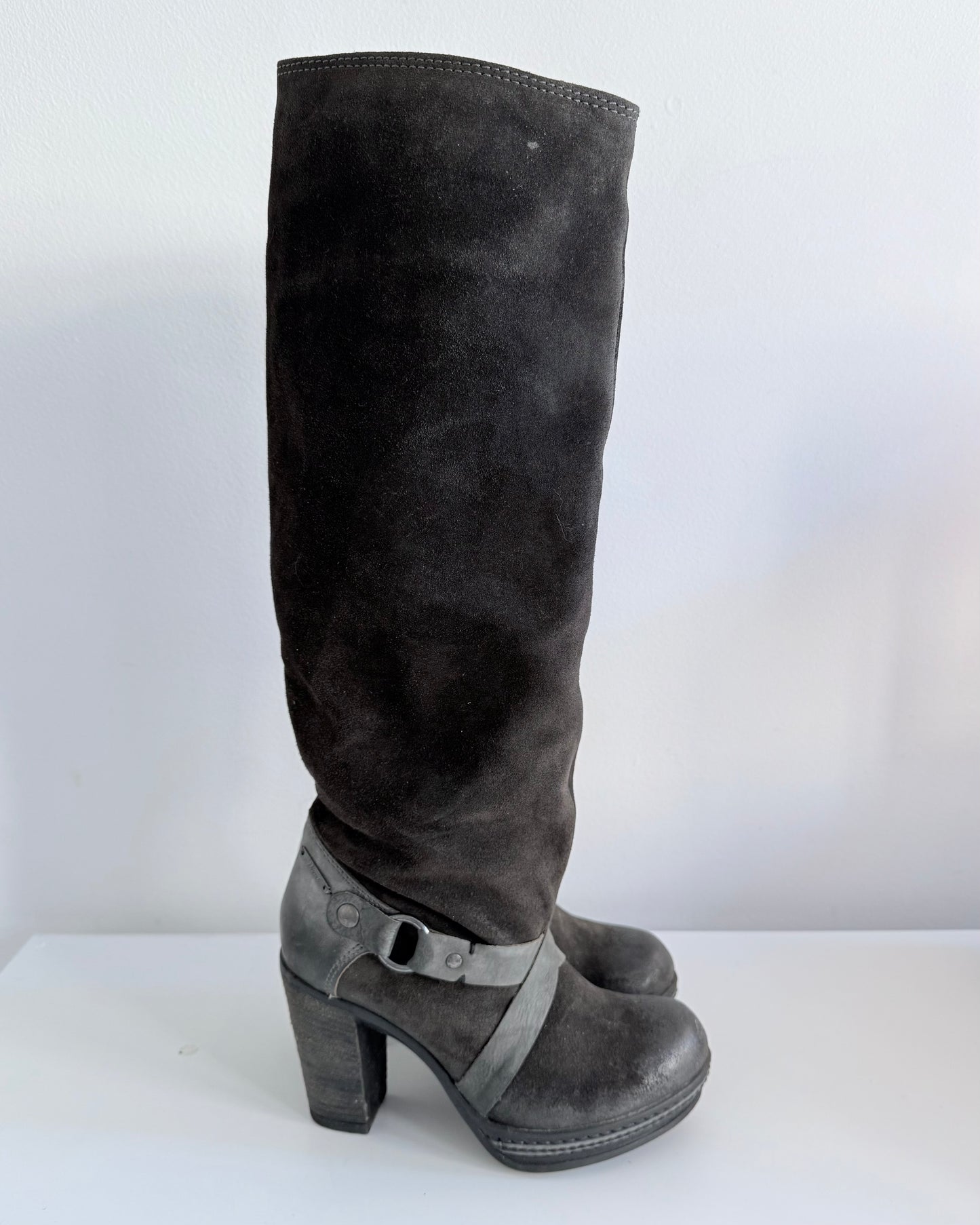 Diesel Suede Knee-High Boots Dark Brown (36)