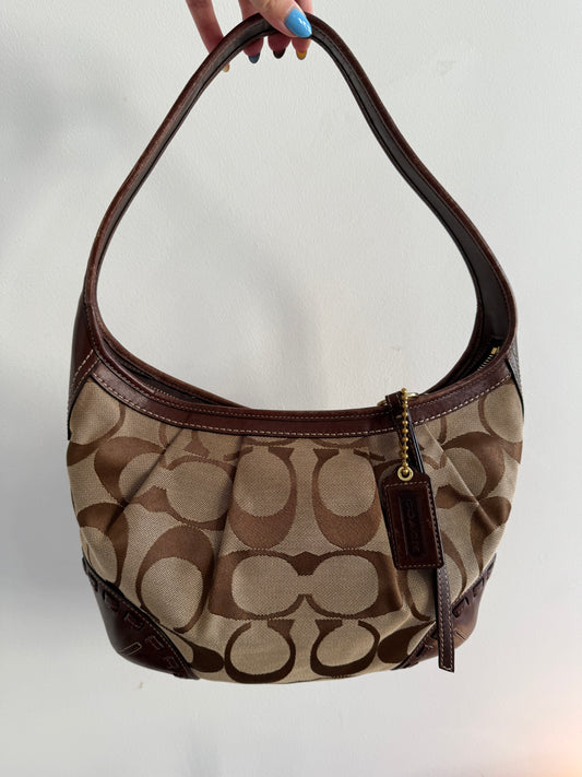 Coach Signature Hobo Bag with Brown Leather