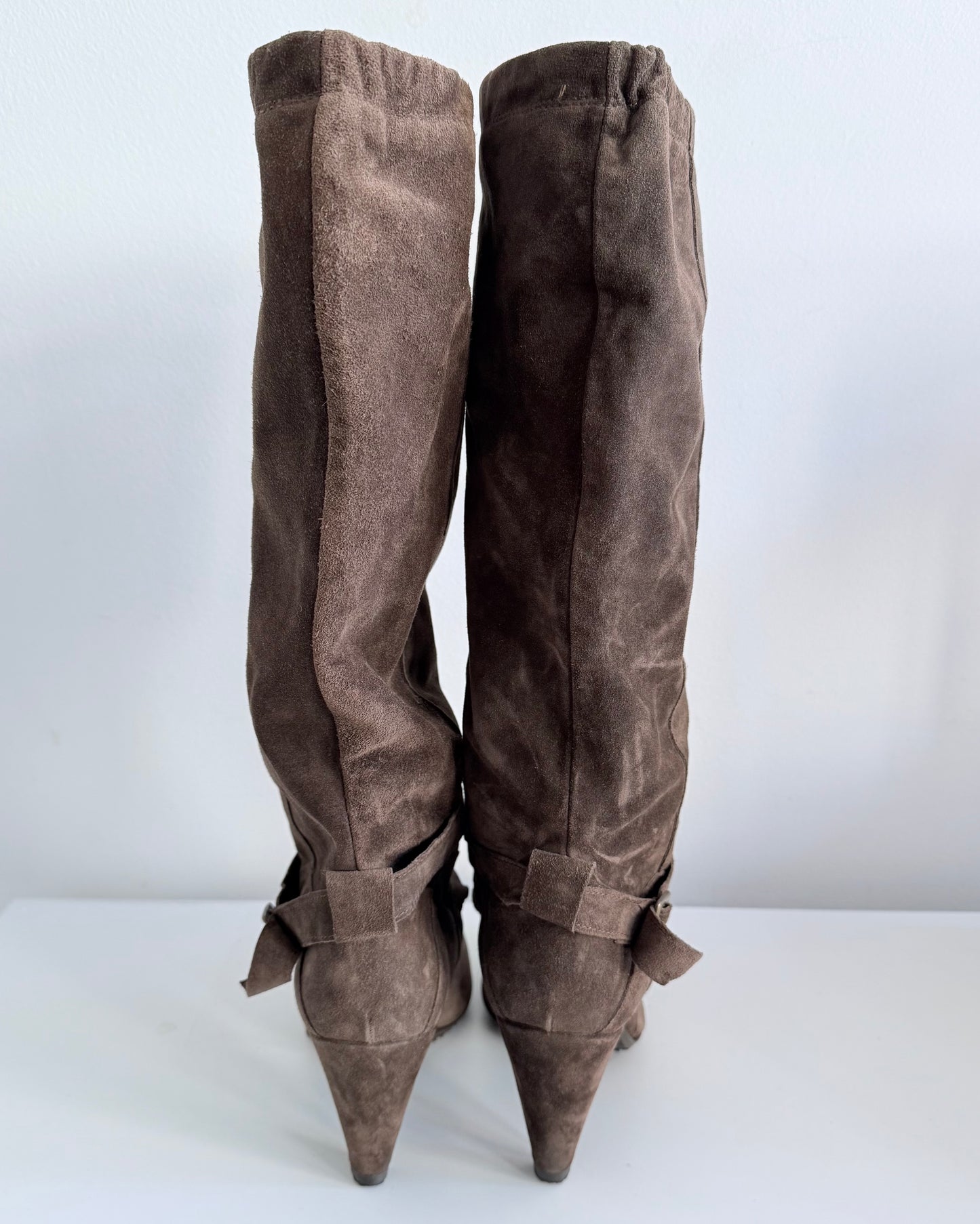 Brown Suede High Heel Boots (39)