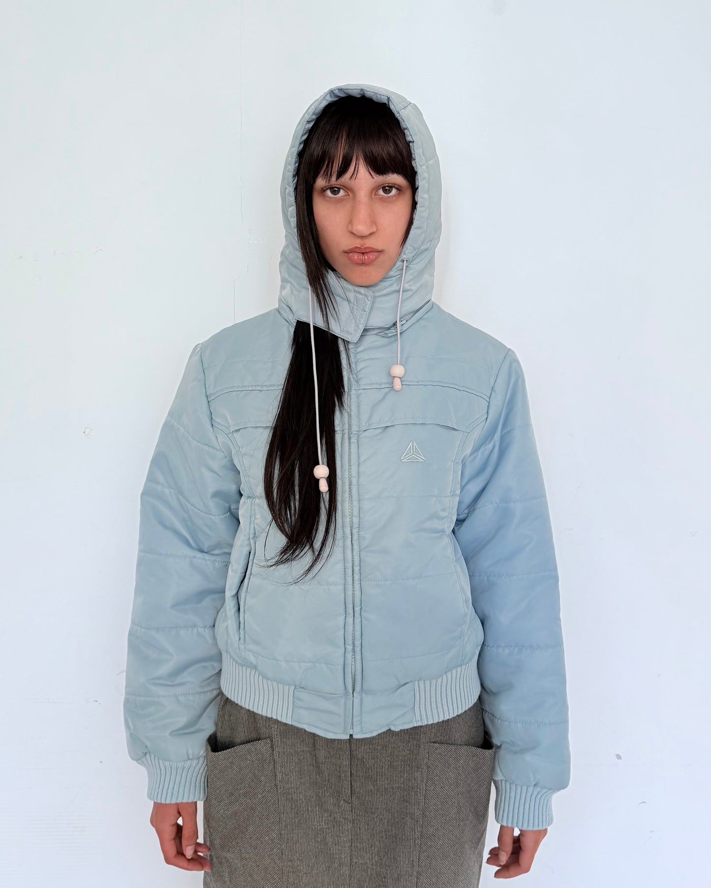 Light Blue Puffer Jacket with Ribbed Hem