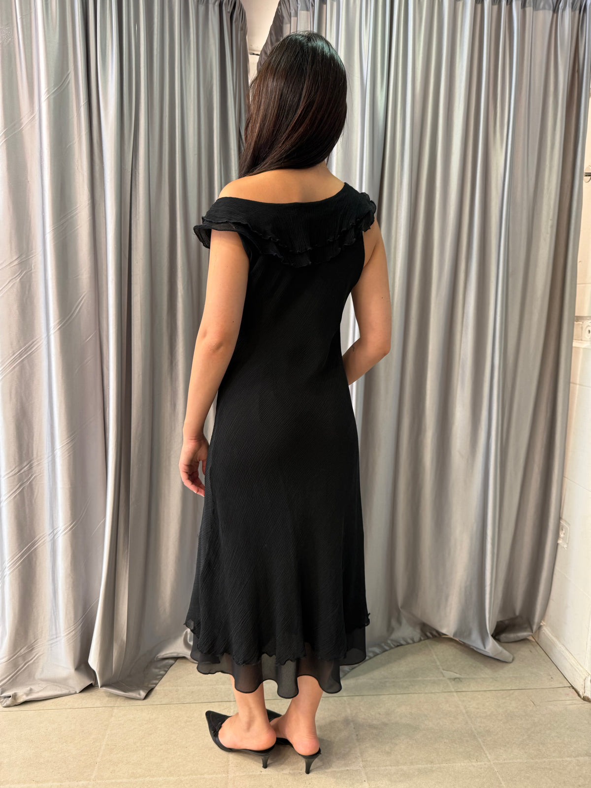 Black Ruffle Midi Dress