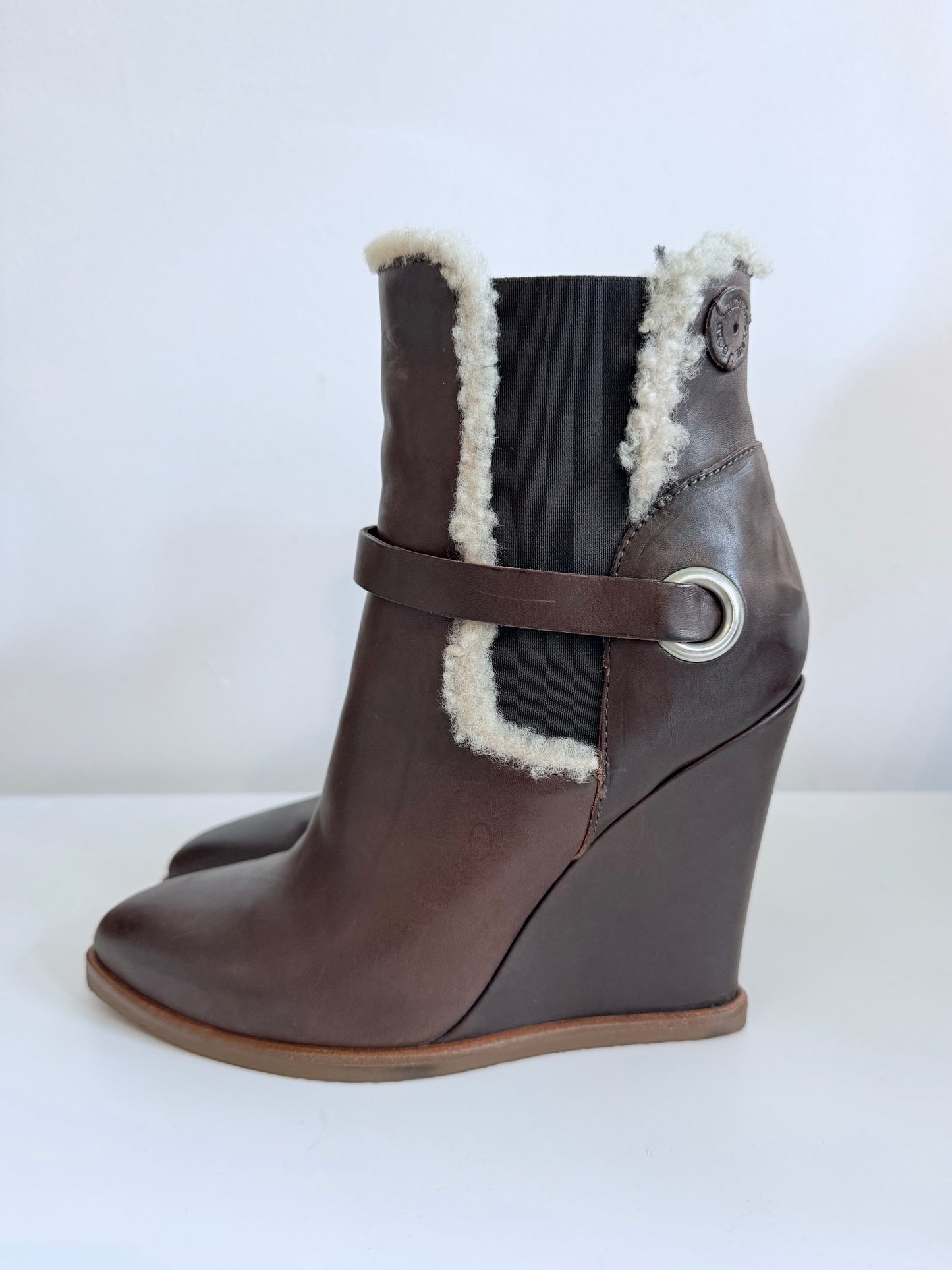 Diesel Brown Leather Wedge Boots 37