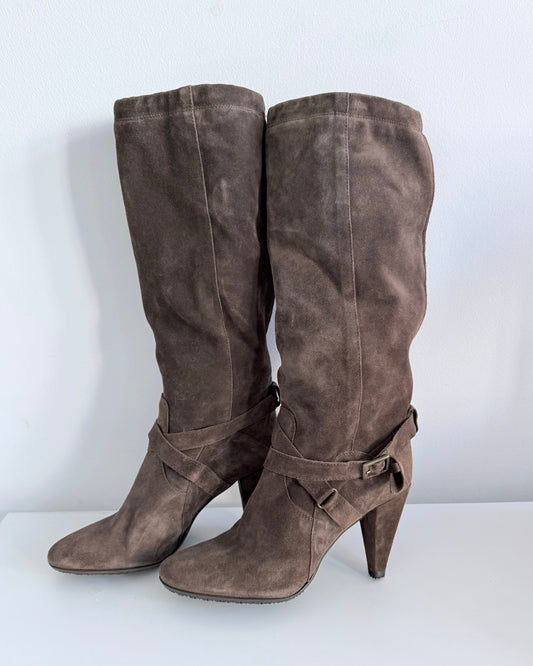 Brown Suede High Heel Boots (39)