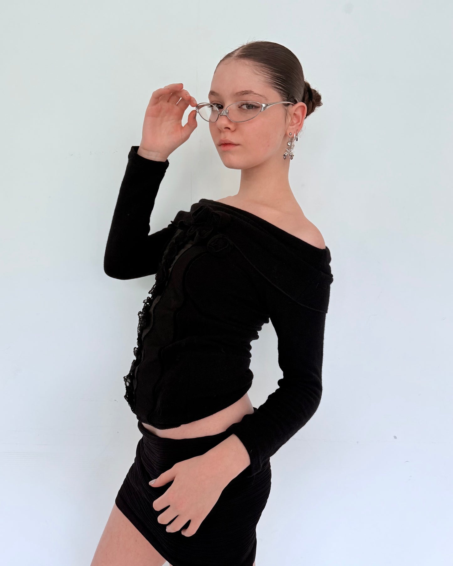 Rosette Off-Shoulder Knit Top