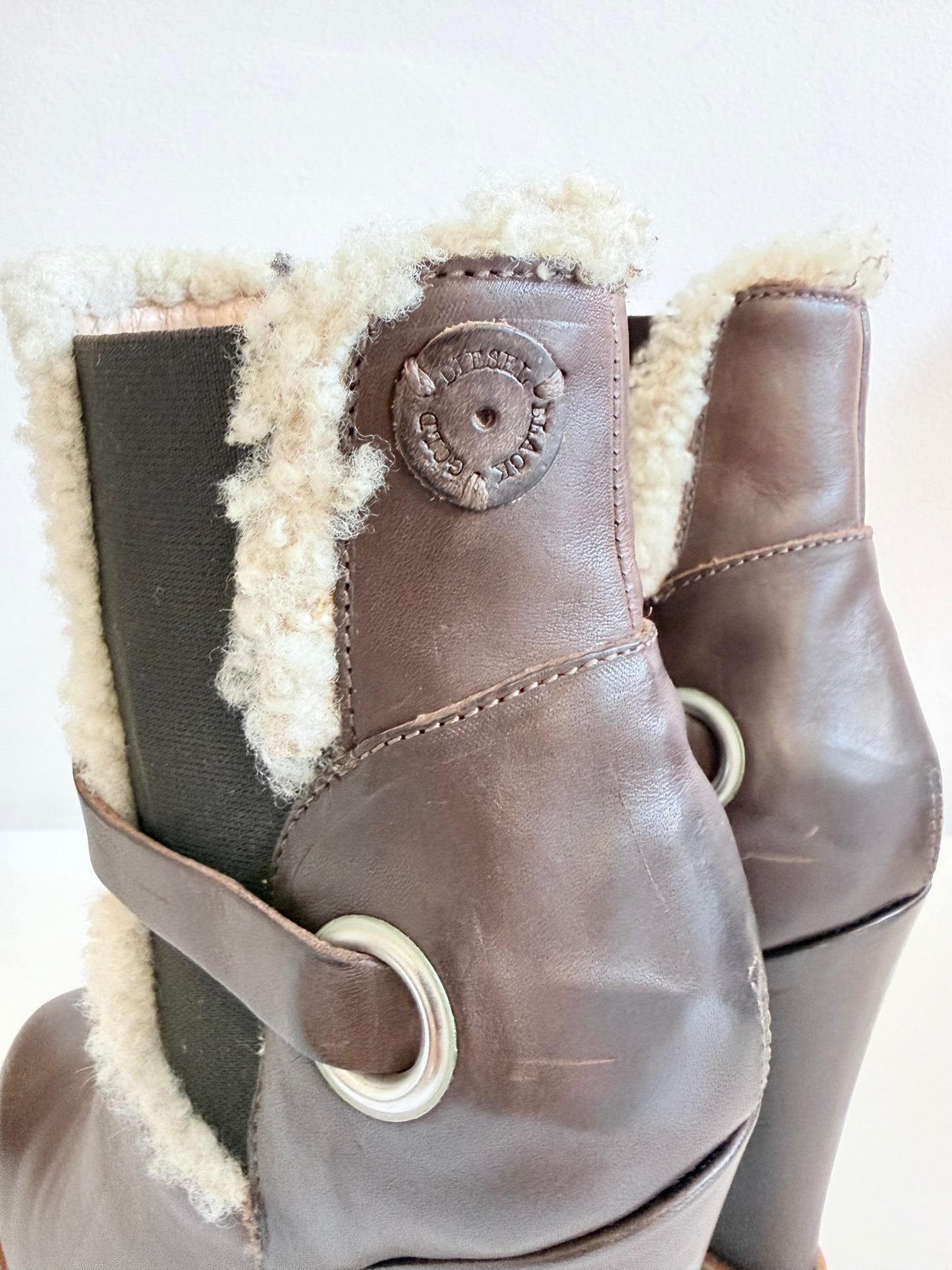 Diesel Brown Leather Wedge Boots 37