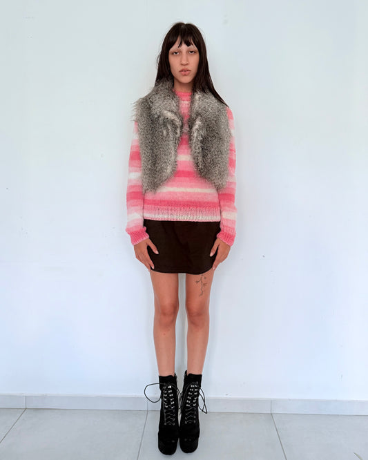 Grey Faux Fur Sleeveless Vest