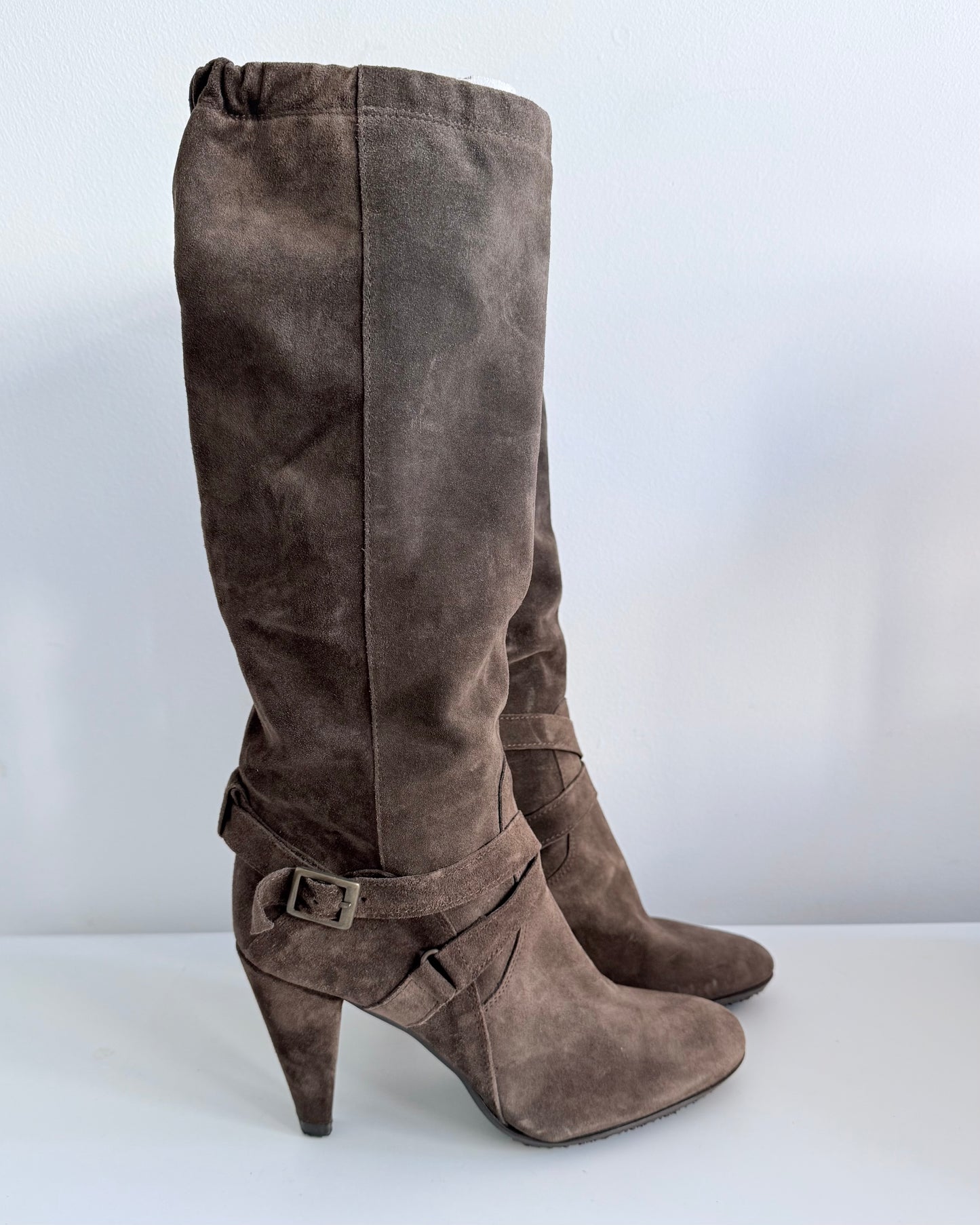 Brown Suede High Heel Boots (39)