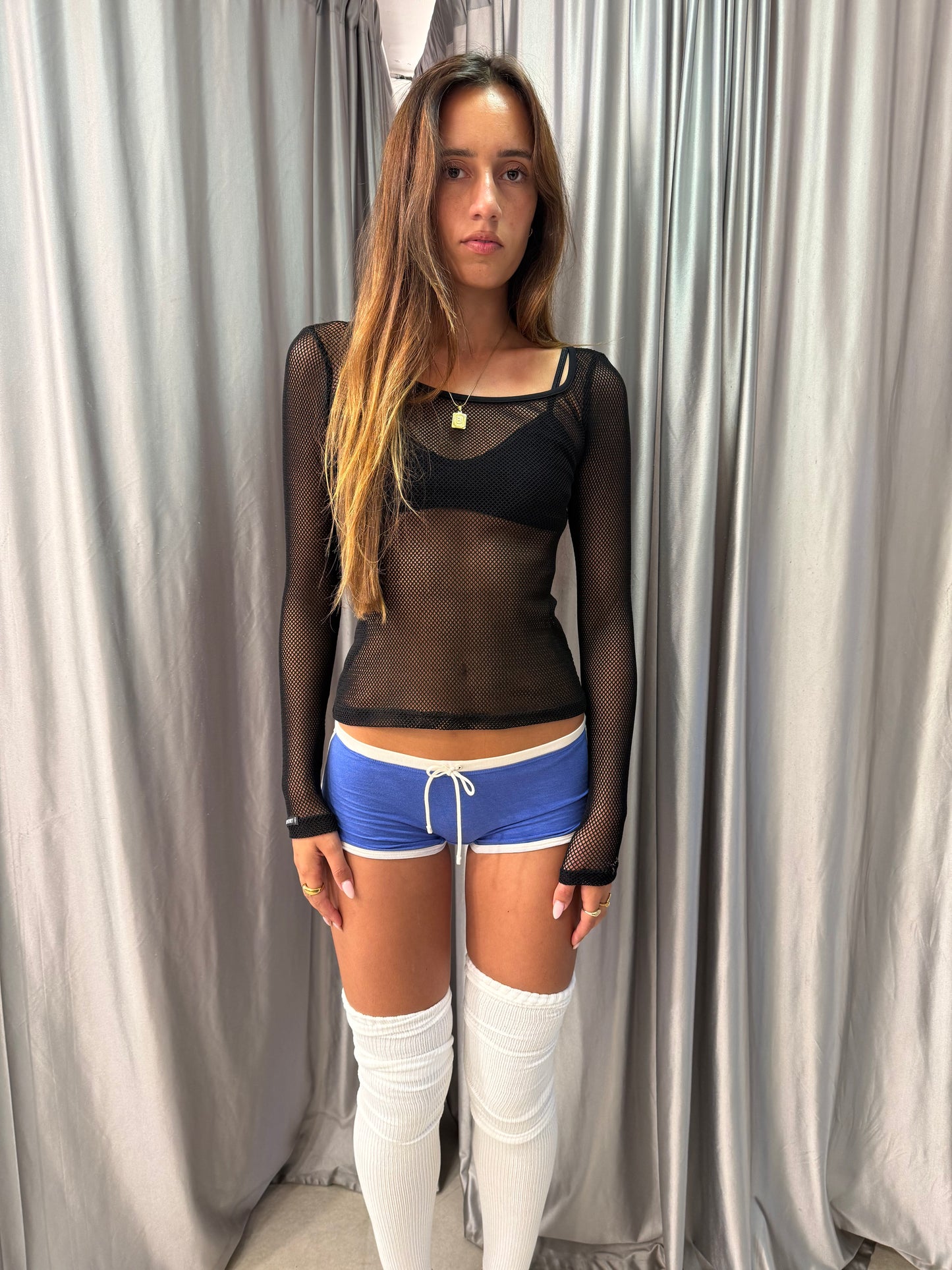 Black Sheer Mesh Long Sleeve Top