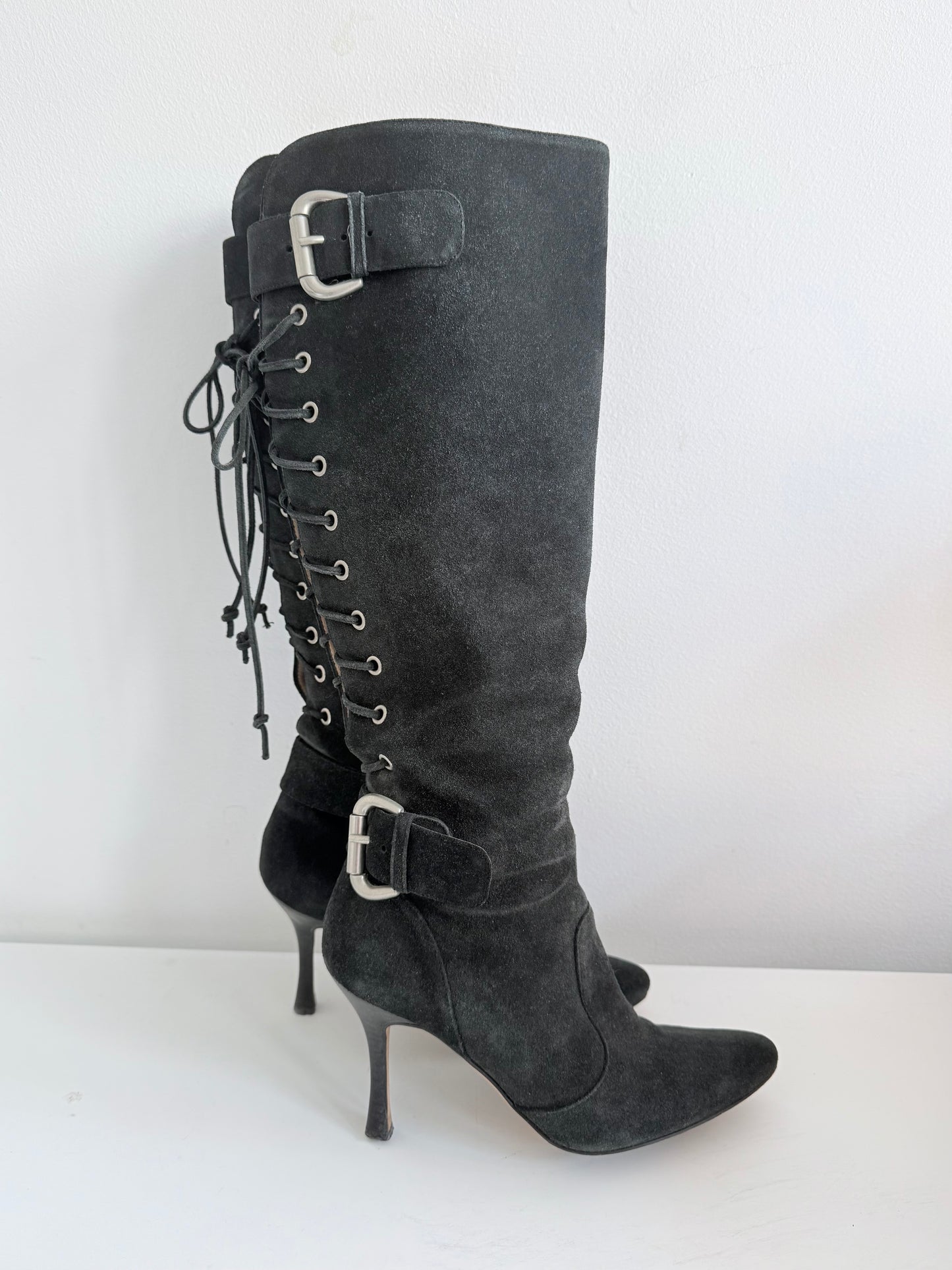Manolo Blahnik Black Suede Boots size 36