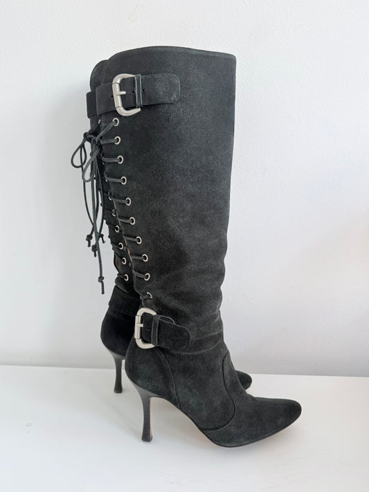 Manolo Blahnik Black Suede Boots size 36