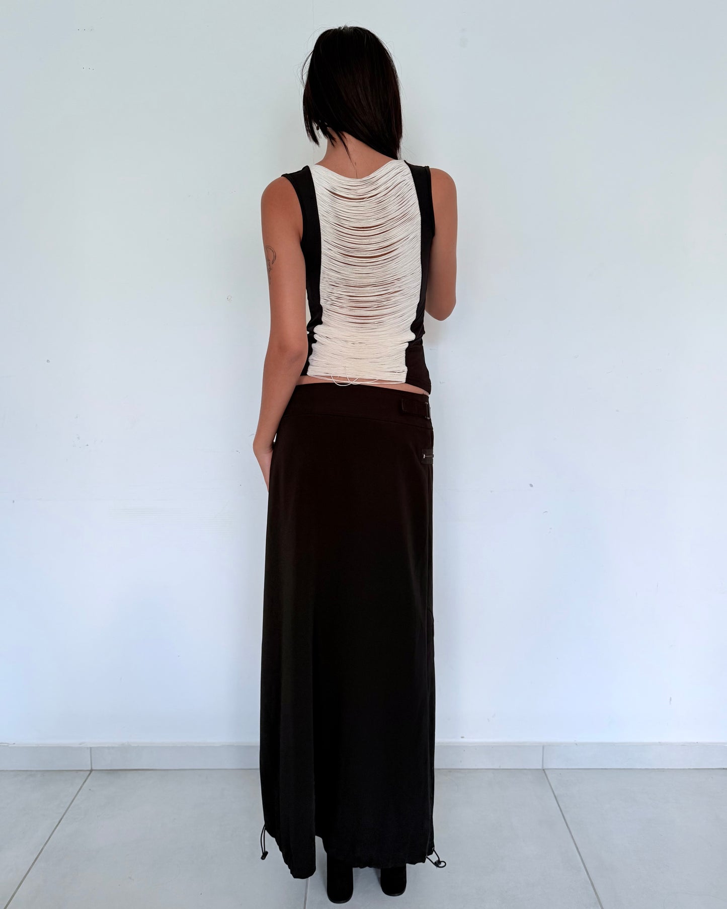 Black Sleeveless Top with Draped Cutout Back