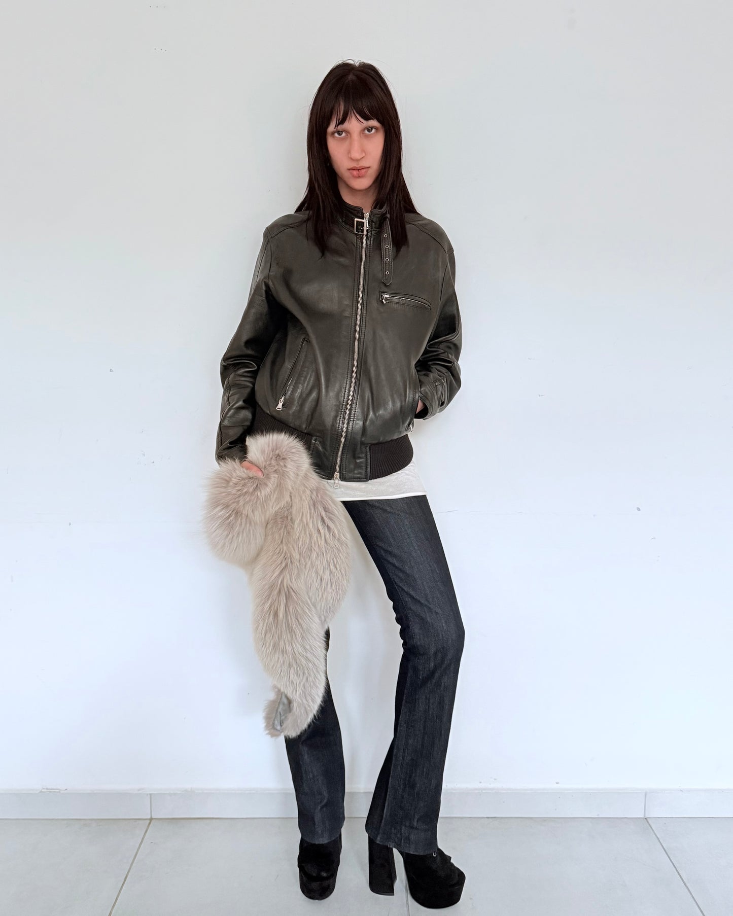 Black Real Leather Zip-Up Jacket