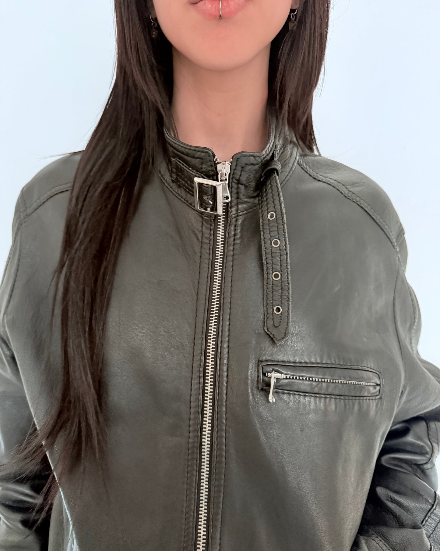 Black Real Leather Zip-Up Jacket