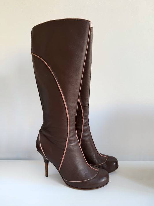 Vintage Diesel Brown Leather High Heel Boots size 38