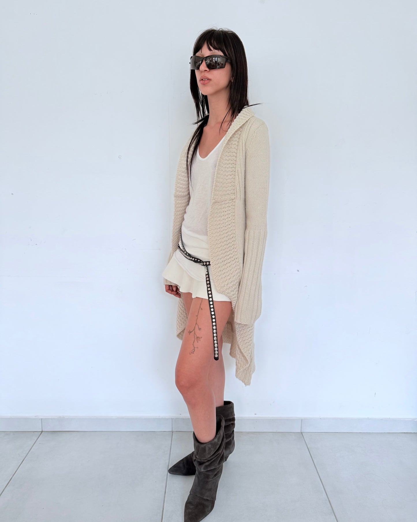 Beige Long Knit Cardigan