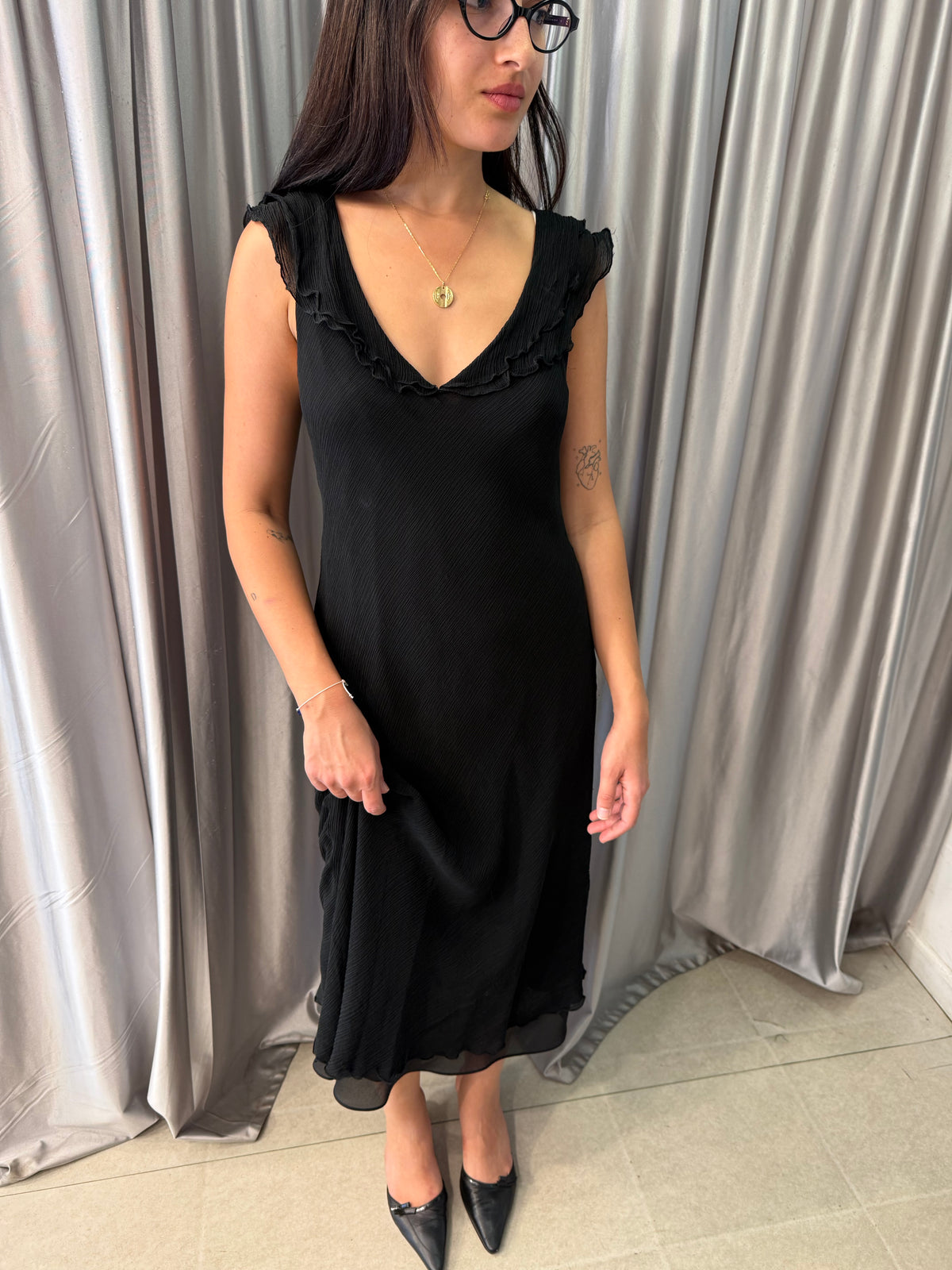 Black Ruffle Midi Dress