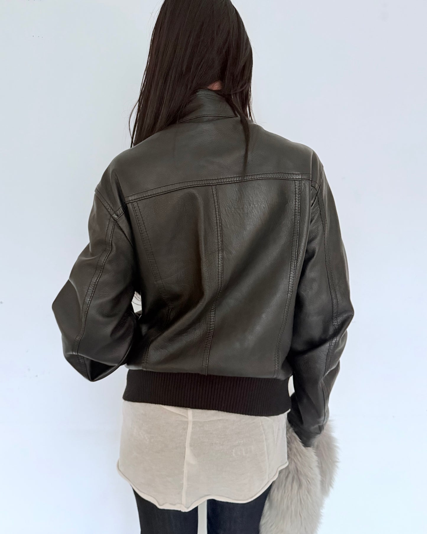 Black Real Leather Zip-Up Jacket