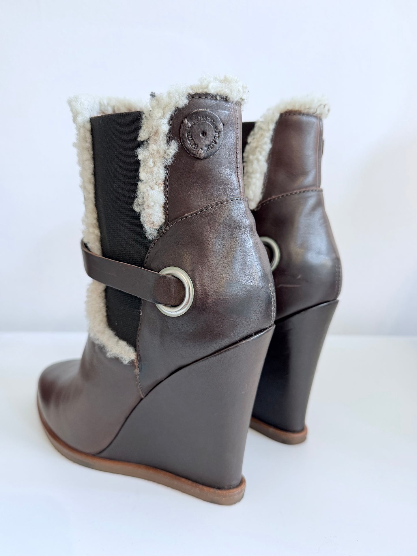 Diesel Brown Leather Wedge Boots 37