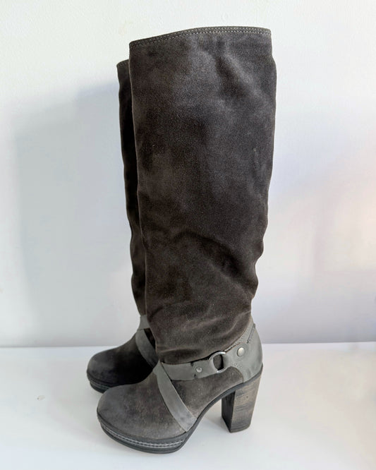 Diesel Suede Knee-High Boots Dark Brown (36)