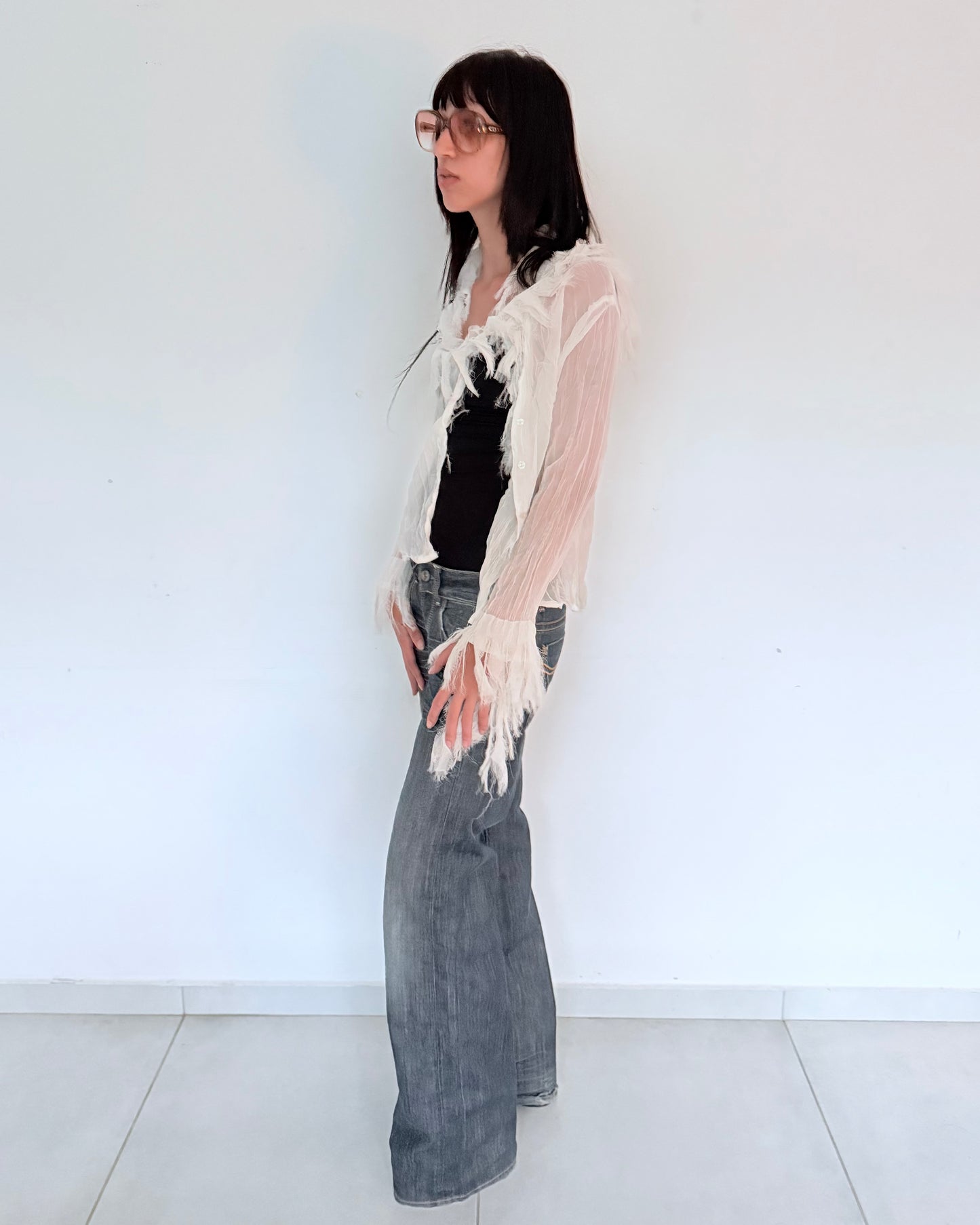 Sheer White Fringe Blouse