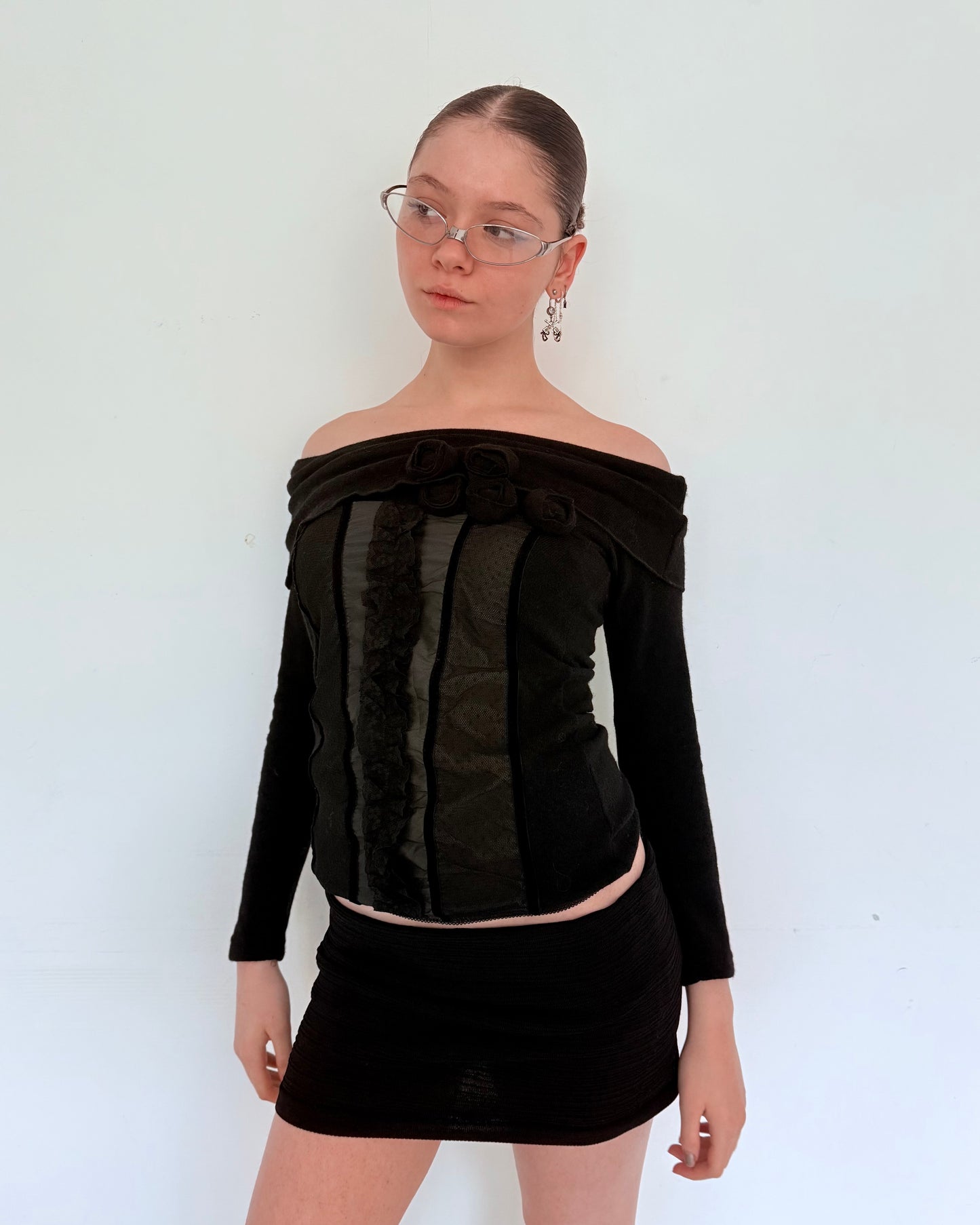 Rosette Off-Shoulder Knit Top